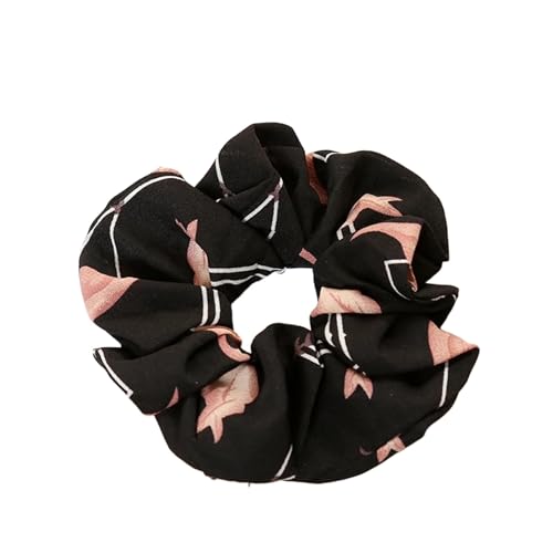 Haargummi for Damen, florales Flamingo-Design, Haarschmuck, Haargummi, Pferdeschwanz, Haarseil (Color : Black) von ERICAT