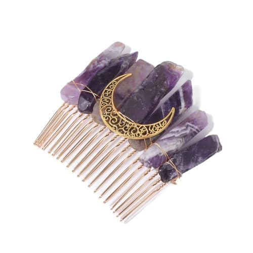 Halbmond Haarkämme for elegante Frauen Hochzeit Haarschmuck unregelmäßige Stein Haarnadel Braut Kopfbedeckung (Color : Amethyst) von ERICAT