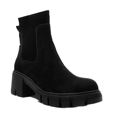 Herbst und Winter Sockenstiefel Fashion Ankle Boots Chunky Heel Thick Bottom Short Boots Round Toe Ankle Boots Spring and Autumn Round Head Chelsea Boots von ERICAT