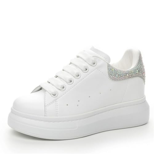 Innere Höhe Chunky Sneakers Frauen Weiß Trainer Sport Casual Einzelne Schuhe Student Board Schuhe Strass Weiß Schuhe von ERICAT