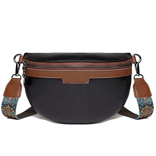 Kontrastfarbe PU-Leder Hüfttaschen for Frauen Vintage Gürteltasche Damen Hüfttasche breiter Riemen Crossbody Brusttasche (Color : Black) von ERICAT