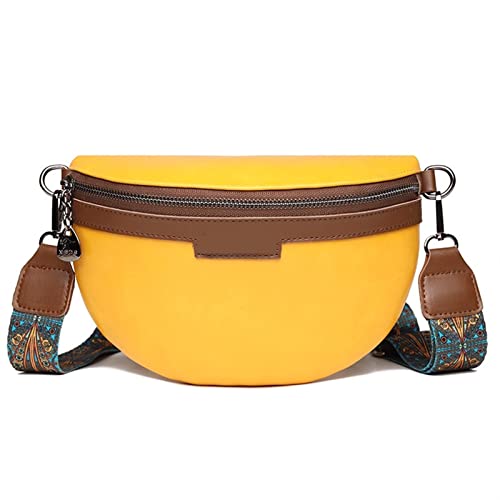 Kontrastfarbe PU-Leder Hüfttaschen for Frauen Vintage Gürteltasche Damen Hüfttasche breiter Riemen Crossbody Brusttasche (Color : Yellow) von ERICAT