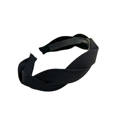 Korea Retro Geflochtene Stirnband for Frauen Breite Seite Geflochtene Frauen Haarband Einfarbig Headwear Mädchen Haar Zubehör (Color : Black, Size : One size) von ERICAT