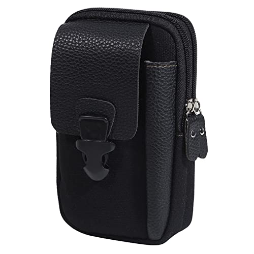 Männlich Casual Reißverschluss Männer Taille Taschen Kleine Einfarbige Kartenhalter 4 Zoll Handy Packs Gürtel Gürteltasche (Color : Black) von ERICAT