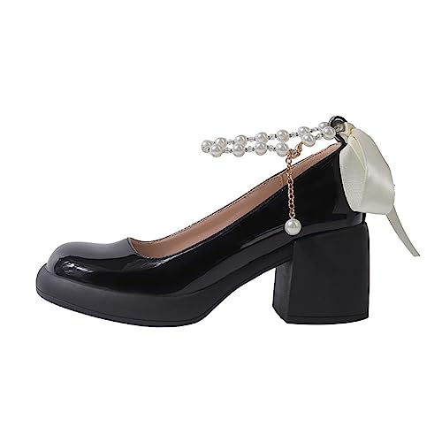 Mary Jane Schuhe High Heels Frauen Dick mit Shallow Mouth Pearl Fairy Wind mit Rock Einzelne Schuhe Weibliche Mode Temperament Hundert mit Hochzeitsschuhe von ERICAT