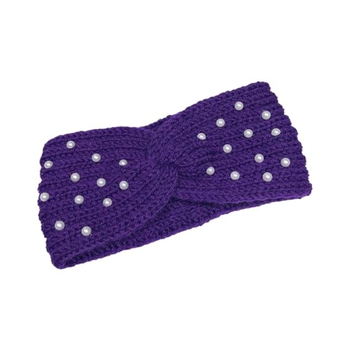 Perle gestrickte Kreuz-Stirnbänder for Frauen und Mädchen, handgefertigte Haar-Accessoires, Kopfbedeckung, wärmer, elastisches Haarband (Color : Blue) von ERICAT