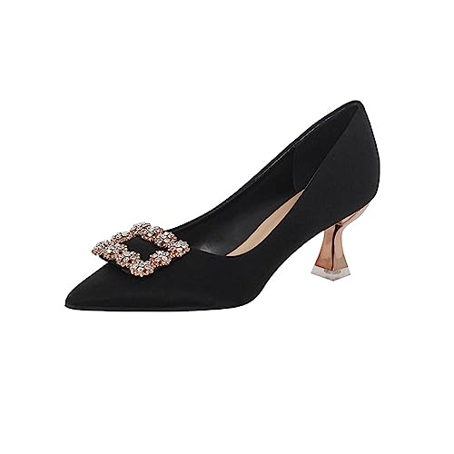 Personalisierte Strass Quadrat Schnalle High Heels Hochzeit Schuhe Mode Pointed Satin Damen Feiner Absatz Einzelne Schuhe von ERICAT