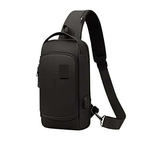 Reise-Brusttasche Lässige Männer Einfarbige Schulter Umhängetasche Handytasche Tragbare Reißverschluss-Fanny-Hüfttasche (Color : Black Leather-01) von ERICAT