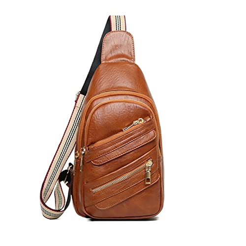 Reise-Brusttasche Lässige Männer Einfarbige Schulter Umhängetasche Handytasche Tragbare Reißverschluss-Fanny-Hüfttasche (Color : Brown Leather) von ERICAT