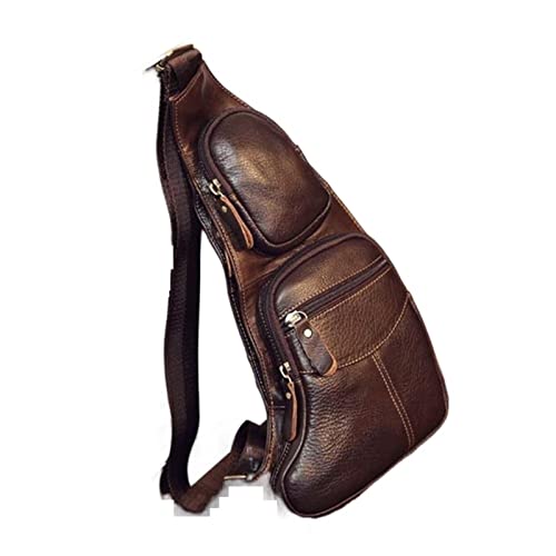 Reise-Brusttasche Lässige Männer Einfarbige Schulter Umhängetasche Handytasche Tragbare Reißverschluss-Fanny-Hüfttasche (Color : Brown Leather-01) von ERICAT