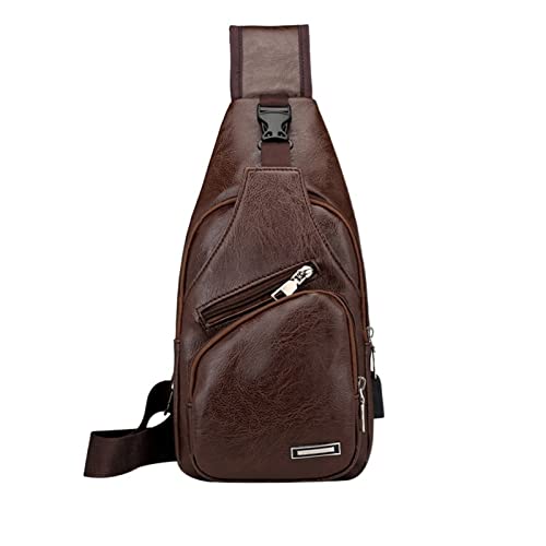 Reise-Brusttasche Lässige Männer Einfarbige Schulter Umhängetasche Handytasche Tragbare Reißverschluss-Fanny-Hüfttasche (Color : Coffee Leather) von ERICAT