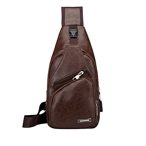Reise-Brusttasche Lässige Männer Einfarbige Schulter Umhängetasche Handytasche Tragbare Reißverschluss-Fanny-Hüfttasche (Color : Dark Brown Leather) von ERICAT