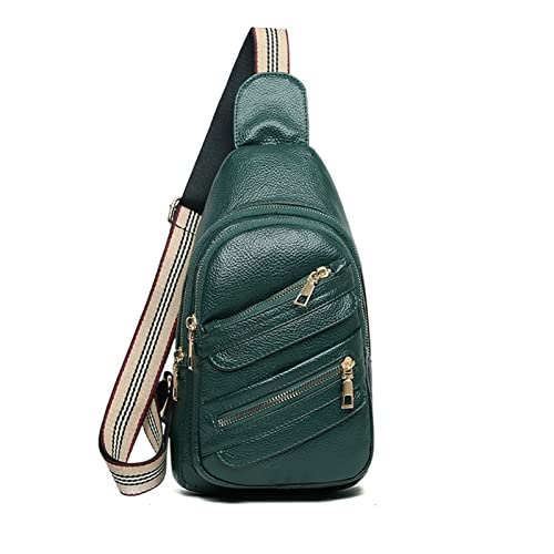 Reise-Brusttasche Lässige Männer Einfarbige Schulter Umhängetasche Handytasche Tragbare Reißverschluss-Fanny-Hüfttasche (Color : Green Leather) von ERICAT