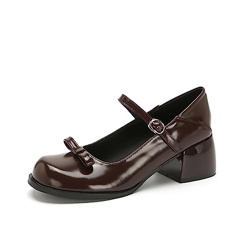 Rundkopf Mary Jane Schleife Lederschuhe Frauen Retro Medium Ferse eine Schnalle mit dickem Absatz flachen Mund weiche einzelne Schuhe von ERICAT