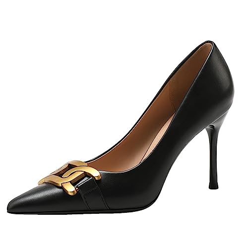 Spitze Zehe Metall Schnalle High Heels Mode Französisch Mädchen Temperament Damen Einzelne Schuhe von ERICAT