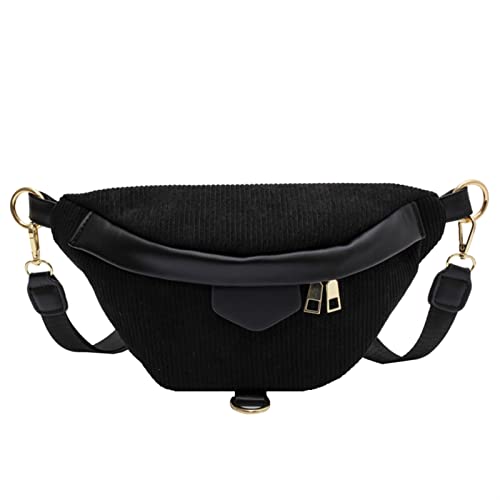 Winter Weibliche Gürteltasche Cord Bauchtasche Und Handytasche Mode Damen Schulter Umhängetasche Brusttasche Dame Gürteltasche (Color : Black Waist Bag) von ERICAT