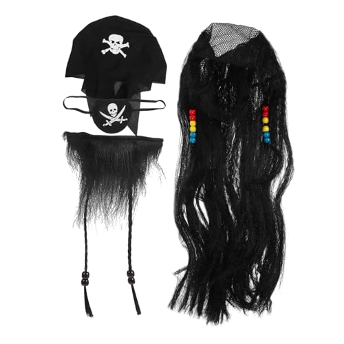 ERINGOGO 1 Satz Piratenperücke Set Patch Cosplay -Perücke Zubehör Halloween -Kostüm Party Requisiten für Piratenschnurrbärte Cosplay-Piratenbärte Cosplay-Bärte falsche Bärte Stoff Schwarz von ERINGOGO