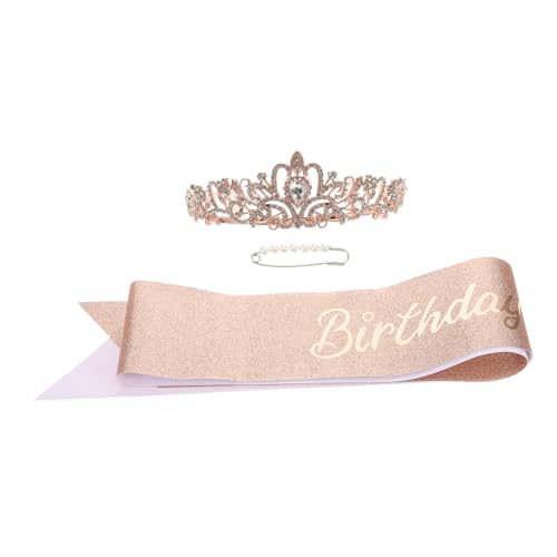 ERINGOGO 1 Set Tiara Crown Und Sash Birthday Crown and Sash Women Prinzessin Stirnband Tiara Party Accessoires Geburtstag Kostüm Dekorationen von ERINGOGO