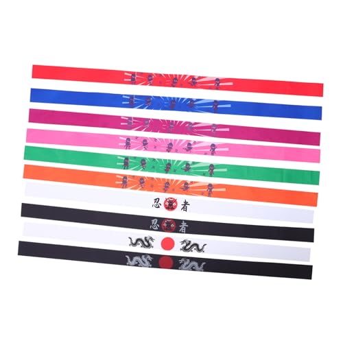 ERINGOGO 10 Stück Ninja Stirnband Japanisches Karate Kopftuch Weiches Hautfreundliches Bandana für Rollenspiele Geburtstagsfeiern Kostüm Karate-party Zubehör von ERINGOGO