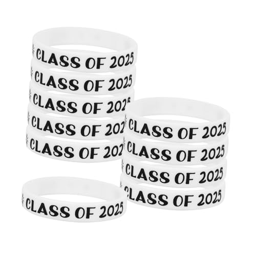 ERINGOGO 10 Stück Silikonarmbänder Graduation Class Of Dehnbar und Langlebig Komfortabel Weiches Material für Abschlussfeiern Schulveranstaltungen und Weiß von ERINGOGO