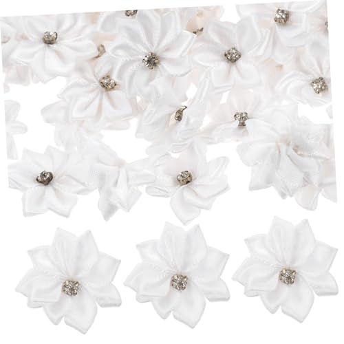 ERINGOGO 100 Stück Kleine Blumen Haarschmuck mit Strasssteinen DIY Haarblumen für Haarspangen Kopfschmuck Hochzeit und Bastelbedarf Weiße Blüten zur Dekoration von ERINGOGO