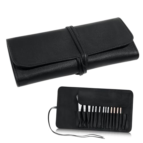 ERINGOGO 15 Stück PU Leder Kosmetiktasche Damen mit Fächern für Make Up Pinsel Tragbare Schminktasche mit Großem Fassungsvermögen und Leicht für Reisen Camping Business und Alltag von ERINGOGO
