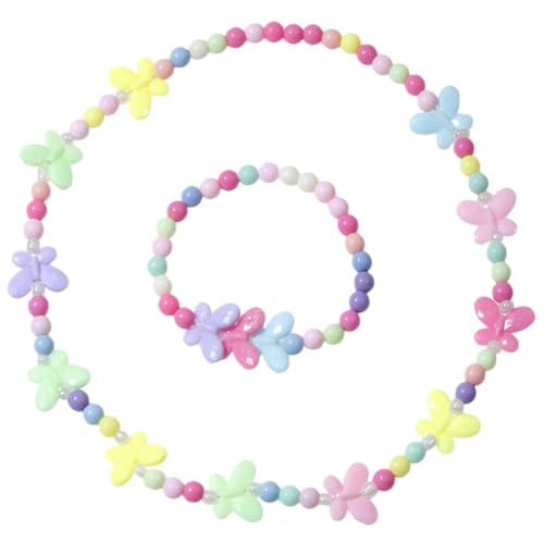 ERINGOGO Schmuckset Für Mädchen Ab Jahren Mit Acrylperlen Halskette Und Armband Spielschmuck Für Kleinkinder Schmuckset Mit Schmetterlingsanhänger Für Kleine Mädchen von ERINGOGO