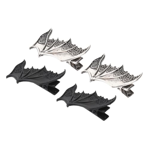 ERINGOGO 2 Paare Halloween Fledermaus Haarspangen Punk Teufelsflügel Haarklammern für Damen Kostüm Party Zubehör in Schwarz und Antiksilber von ERINGOGO
