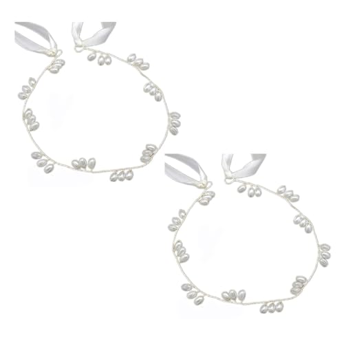 ERINGOGO 2 STÜCK Perlen haarreif mit Band Zartes Handgefertigtes Braut Haarschmuck Accessoire Stilvolle Tiara für Hochzeit Fest Party Einzigartiges Design Damen Haarschmuck mit Perlen von ERINGOGO