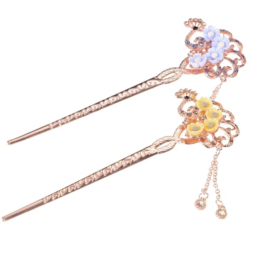 ERINGOGO 2 Stck Vintage Haarschmuck Chinesische Haarnadeln aus Langlebiger Legierung mit Quasten Dekorative Haarstäbe für Damen Stilvolle Dutt Haarnadeln für Verschiedene Haarfarben und von ERINGOGO