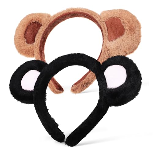 ERINGOGO 2 Stück Bärenohren Stirnband Plüsch Kuschelig Weich Make Up Haarband Cosplay Party Haarreif Tierohren Haaraccessoire für Erwachsene von ERINGOGO