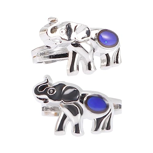 ERINGOGO 2 Stück Cartoon Elefant Offener Finger Ring Thermochromatisch Stimmungsring Zinklegierung Farbwechsel Schmuck für Kindergeburtstag Party von ERINGOGO