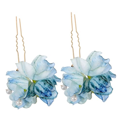 ERINGOGO 2 Stück Elegante Blaue Blumen haarforke Haarnadeln für Braut und Brautjungfern Vintage Brautschmuck Komfortabel Sicherer Halt für Hochzeit und Festliche Anlässe von ERINGOGO