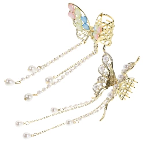 ERINGOGO 2 Stück Goldene Schmetterling Haarklammer mit Quaste Strass Perlen Metall Zarte Haarklammern für Frauen Mädchen Hochgesteckte Frisuren Eleganter Haarschmuck für Hochzeiten Partys von ERINGOGO