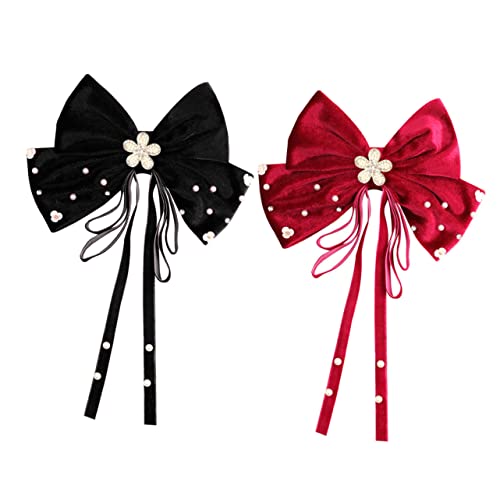 ERINGOGO 2 Stück Große Haarschleifen mit Perlen Rutschfeste Haarspangen für Frauen Eleganter Haarschmuck Hochwertigem für Herbst und Winter von ERINGOGO