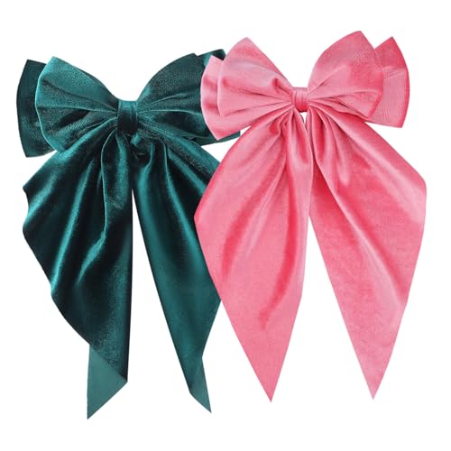ERINGOGO 2 Stück Großer Samt Haarclip mit Langem Schleifenband Sicherer Metallverschluss Weiche Textur Stilvolle Haarschleifen für Frauen und Teenager Vielseitig für Festliche und Alltag von ERINGOGO