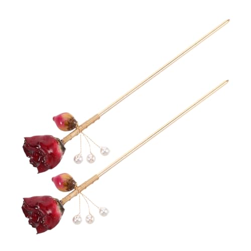 ERINGOGO 2stücke Chinesische Haarstäbe Für Brötchen Kunstperlen Verzierung Retro-stil Haarnadel Mit Künstlichem Rosenmuster Vintage-haarstäbchen Für Frauen von ERINGOGO