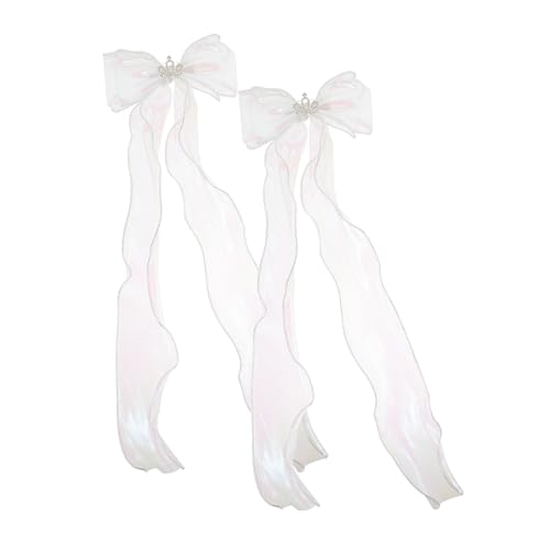 ERINGOGO 2 Stück Lange Weiße Spitzen Haarspangen mit Funkelnder Dekoration Teiliges Süße Haarschleifen für Mädchen Modische Haarclips für Alltag und Besondere Anlässe von ERINGOGO