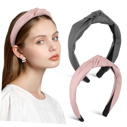 ERINGOGO 2 Stück PU Leder Top Knot Stirnbänder Elastische Damen Haarbänder Modische Praktische Spa und Boho Haar Accessoires für Styling und Gesichtspflege von ERINGOGO