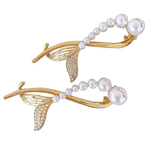 ERINGOGO 2 Stück Perlenbesetzte Haarnadeln Metall Fishtail Design Strass Haarklammern für Mädchen Hochzeit Haaraccessoires Elegante Haarspangen für Festliche Anlässe und Alltag von ERINGOGO