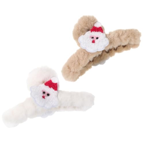 ERINGOGO 2 Stück Plüsch Haarklammer für Dickes Haar Große Weiche Haarkralle mit Starker Fixierung Bequeme Leichte Haarspange für Frauen zum Styling und Alltag Khaki und Weiß von ERINGOGO