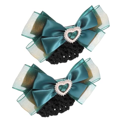 ERINGOGO 2 Stück Professionelles Haarnetz mit Dekorativem Schleifen Haarklammer Eleganter Haarschmuck für Damen für Flugpersonal Bankangestellte und Serviceberufe Grün von ERINGOGO