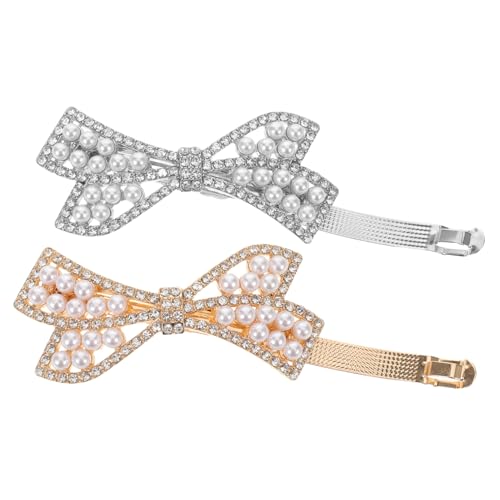 ERINGOGO 2 Stück Rhinestone Haarklammern mit Schleifen und Künstlicher Perle Leichte Elegante Haarspangen für Damen Vielseitig Einsetzbar als Brautschmuck und Party-accessoires von ERINGOGO