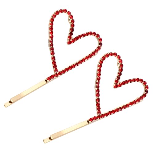 ERINGOGO 2 Stück Rote Herzförmige Haarklammern mit Strasssteinen Eleganter Haarschmuck für Damen und Mädchen Robuste Legierung für Pferdeschwanz und Flechtfrisuren von ERINGOGO