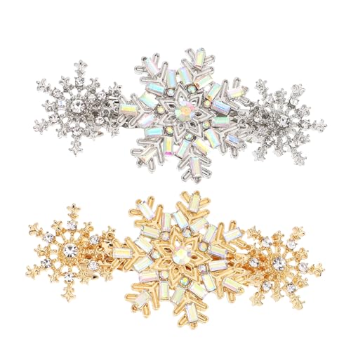 ERINGOGO 2 Stück Schneeflocken Haarschmuck Strass Haarspangen für Frauen Festliche Weihnachts haarnadeln in Gold und Silber Geeignet für Party und Alltag von ERINGOGO