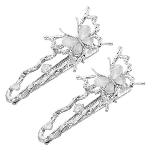 ERINGOGO 2 Stück Silberne Schmetterling Haarspangen mit Cat Eye Stein Glitzernder Haarschmuck für Damen und Mädchen Vielseitige Haarklammern zur Stylingunterstützung und Haarfixierung von ERINGOGO