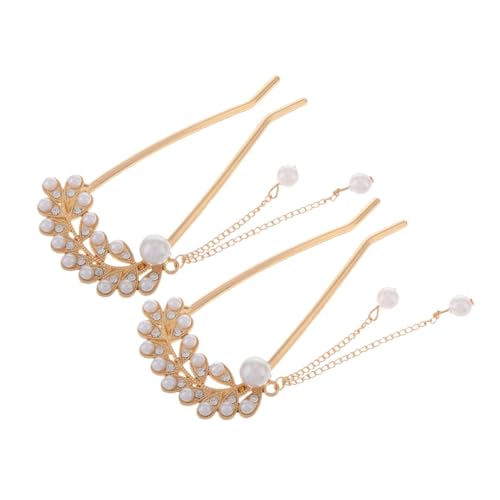ERINGOGO 2 Stück Stilvolle U Förmige Haarnadeln mit Perlen und Strass Stabile Haarnadeln zum Haarknoten Fixieren Langlebige Haar Styling Tools für Braut Brautjungfern und Damen Goldfarben von ERINGOGO