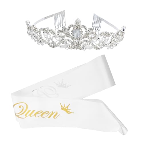 ERINGOGO 2 Stück Strass Krone und Schärpe Set Teilig Verformbar Eleganter Haarschmuck für Abschlussball Hochzeit Party Glamouröses Damen Accessoire für Fotos und Festliche Anlässe von ERINGOGO