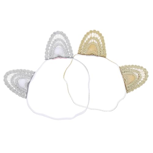 ERINGOGO 2 Stück Teiliges Haarband Katzenohren aus Elastischer Spitze Weich und Dehnbar für Neugeborene Kleinkinder und Mädchen Glänzende Gold Silberfarbene Haarschmuck Accessoires für von ERINGOGO