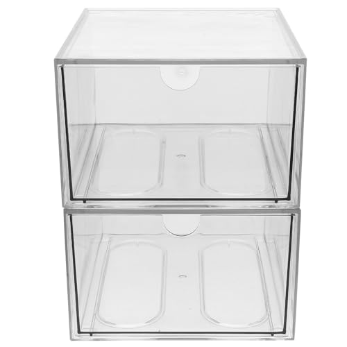 ERINGOGO 2 Stück Teiliges Kosmetik Organizer mit Schubladen Stapelbar Transparente Make up Aufbewahrungsbox für Gesichtstücher Hautpflege und Bad Praktischer Badezimmer und Schminktisch von ERINGOGO